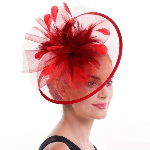 Elegant Red Feather Fascinator - Picture 4 of 5